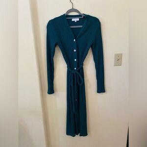 Michael Stars Los Angeles Teal Isa Ribbed Long Button Front Cardigan Belted XS